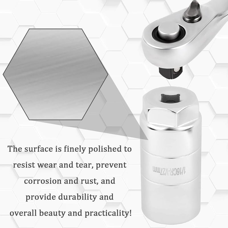 vvag Oil Pressure Sensor Socket,1 1/16 Socket Switch Fits 3/8" Drive 1-1/8" Hex Wrench,Universal Oil Pressure Switch Sockets,Professional Car Tools for Quick Removing Installing Oil-Sending Unit (Silver) - Image 3